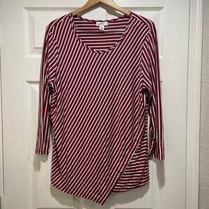 Jaclyn Smith Collection Women's Size XL Burgundy Striped Top Long Sleeve